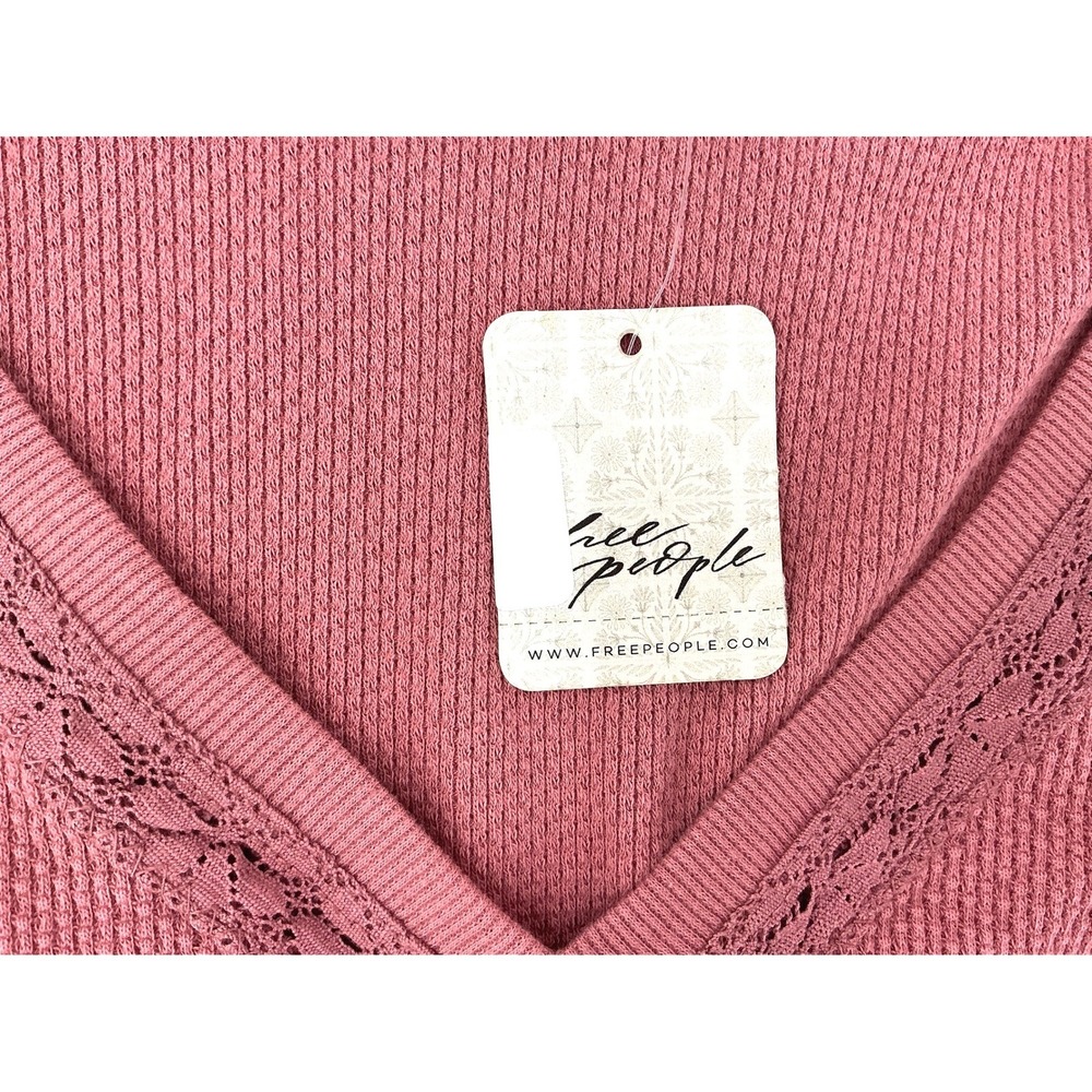 NWT Free People Rose Smoke Thermal Knit Ruched V Neck Long Sleeve Top XS - Picture 8 of 8